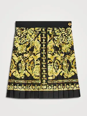 Pleated Silk Mini Skirt Barocco Print
