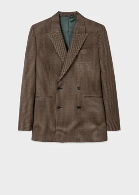 Wool Double-Breasted Jacket Check Print
