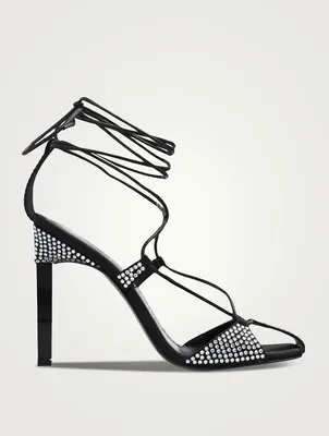 Adele Embellished Satin Sandals With Ankle Ties