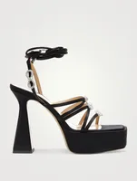 Bow Crystal-Embellished Satin Platform Sandals