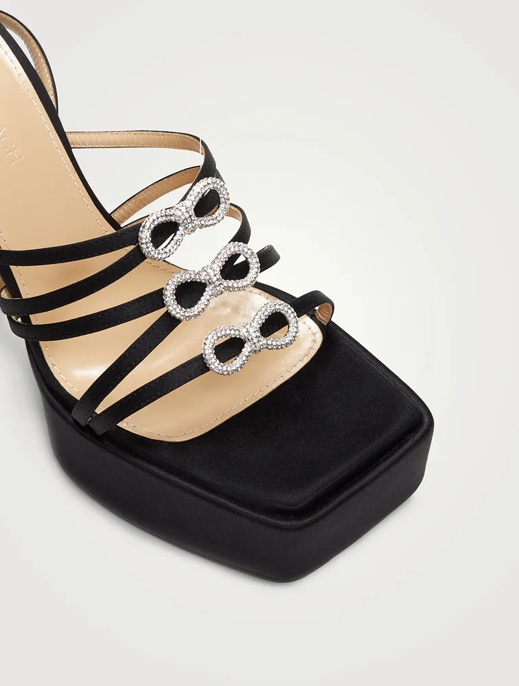 Bow Crystal-Embellished Satin Platform Sandals