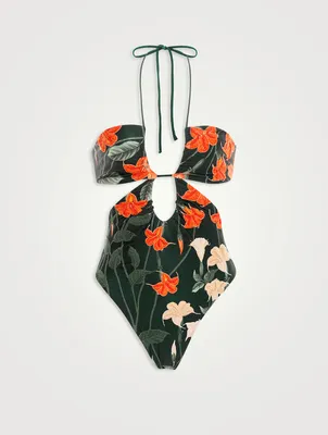 Mejorana Cut-Out One-Piece Swimsuit Floral Print