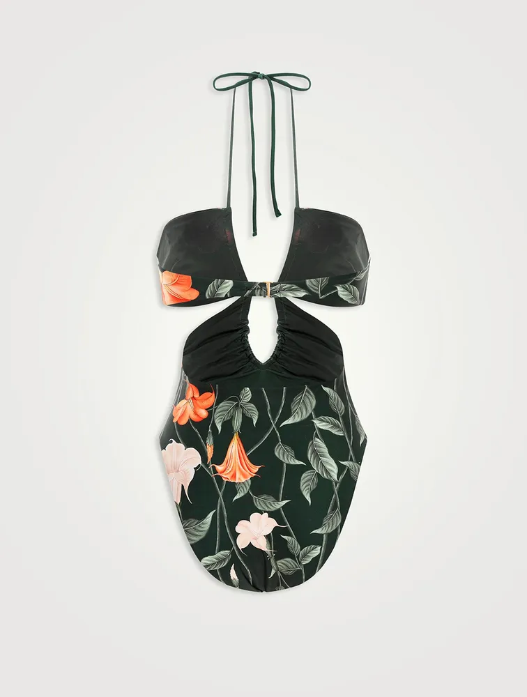 Mejorana Cut-Out One-Piece Swimsuit Floral Print