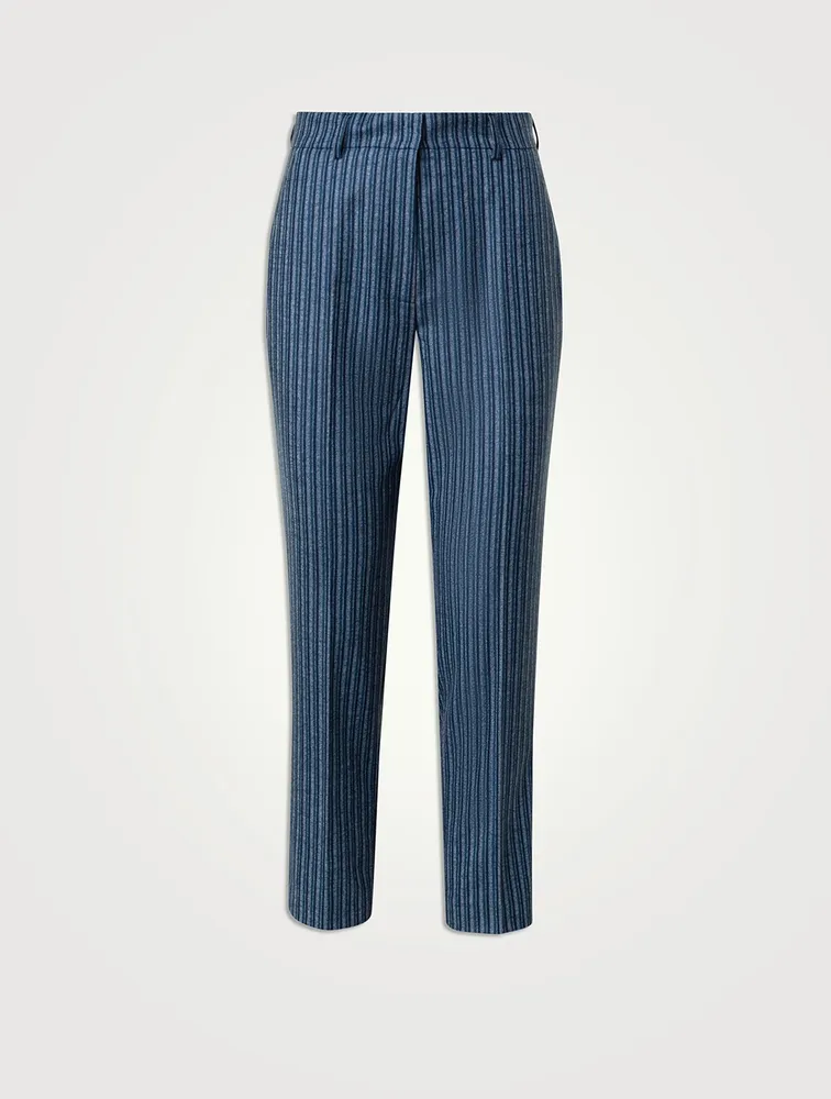 Flavin Wool Straight-Leg Trousers Stripe Print