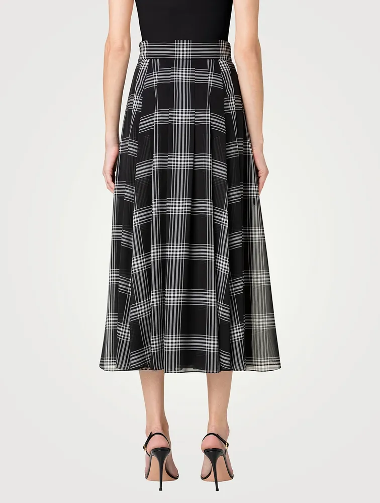 Silk Organza Midi Skirt Check Print