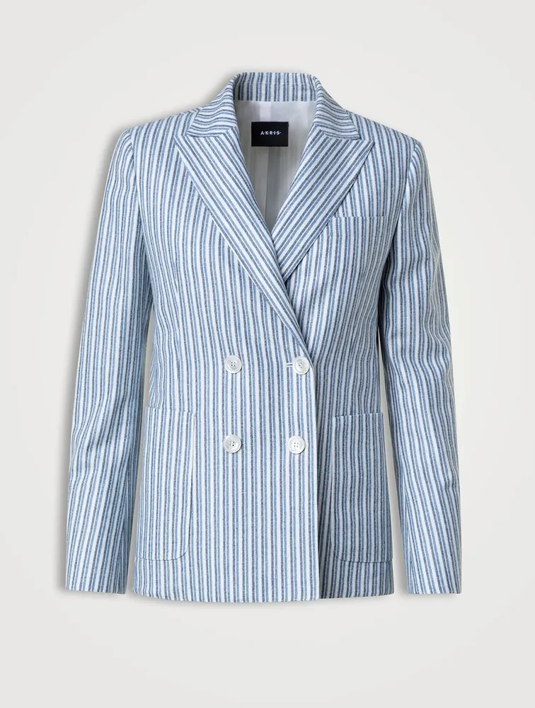 Pina Double-Breasted Wool Blazer Stripe Print