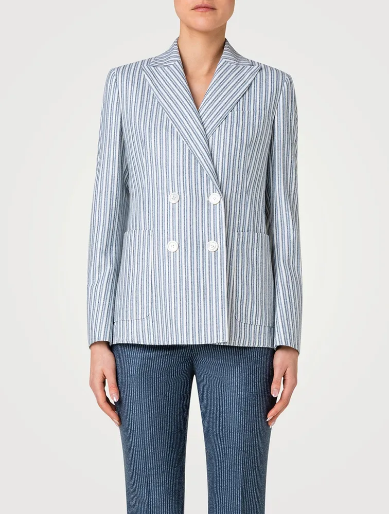 Pina Double-Breasted Wool Blazer Stripe Print