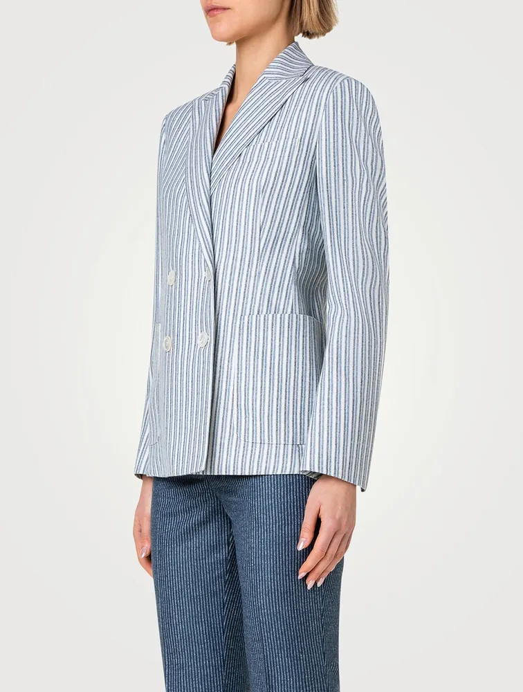 Pina Double-Breasted Wool Blazer Stripe Print