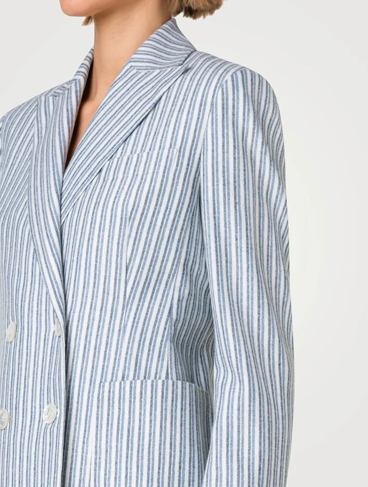 Pina Double-Breasted Wool Blazer Stripe Print