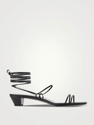 Graphic Leather Ankle-Tie Sandals