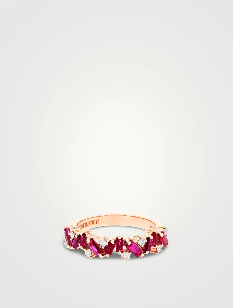 18K Rose Gold Frenzy Ruby And Diamond Half Band Ring