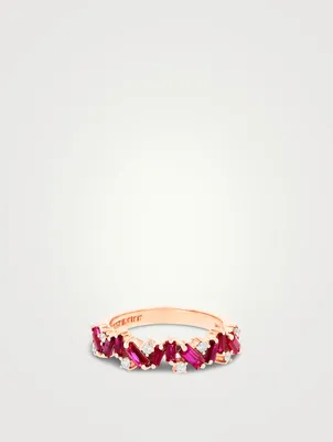 18K Rose Gold Frenzy Ruby And Diamond Half Band Ring