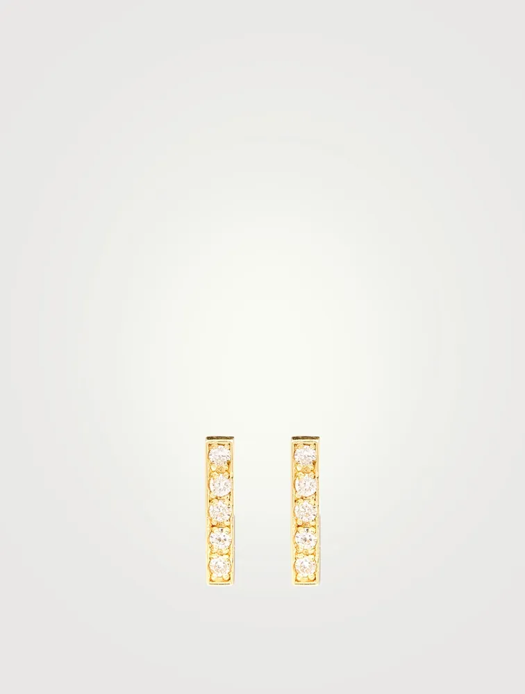 Gold Bar Stud Earrings With Diamonds