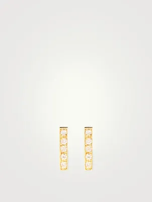 Gold Bar Stud Earrings With Diamonds