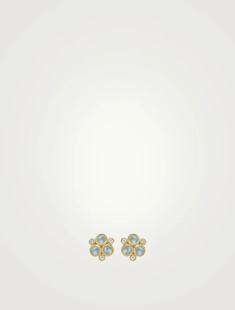 18K Gold Classic Trio Earrings With Blue Moonstone And Diamonds