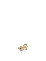 Small 14K Gold Bezel Evil Eye Stud Earring With Sapphire And Diamonds