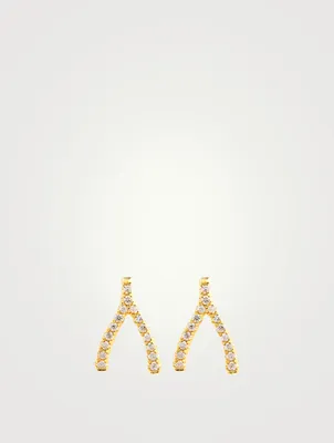 18K Gold Wishbone Stud Earrings With Diamonds