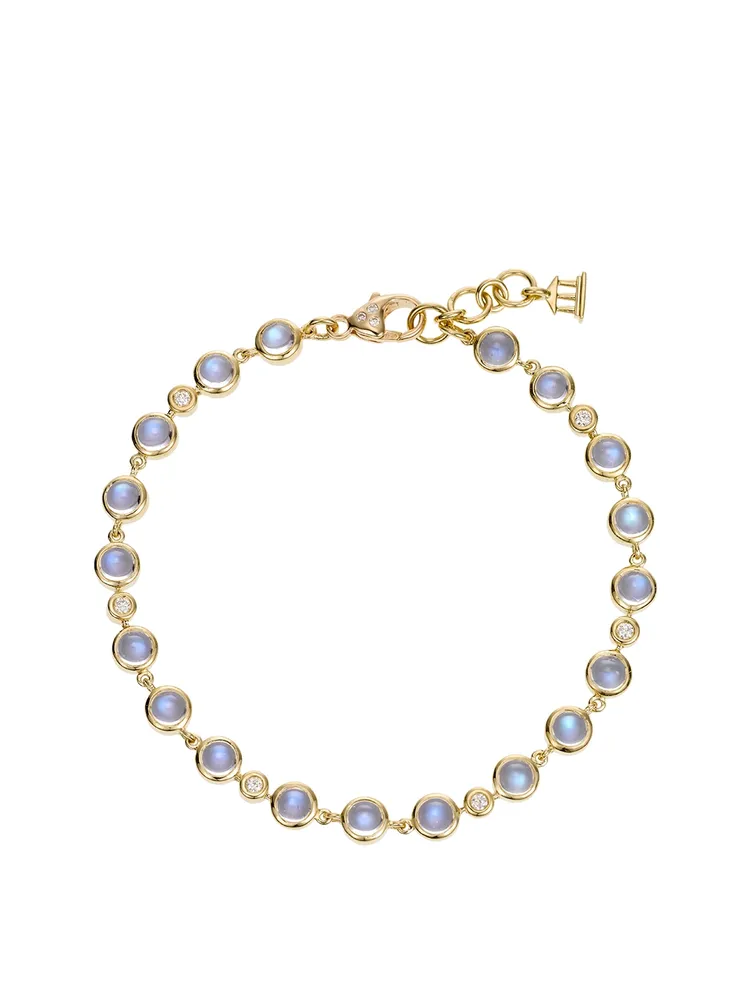 Small 18K Gold Single Round Bracelet With Blue Moonstone And Diamonds