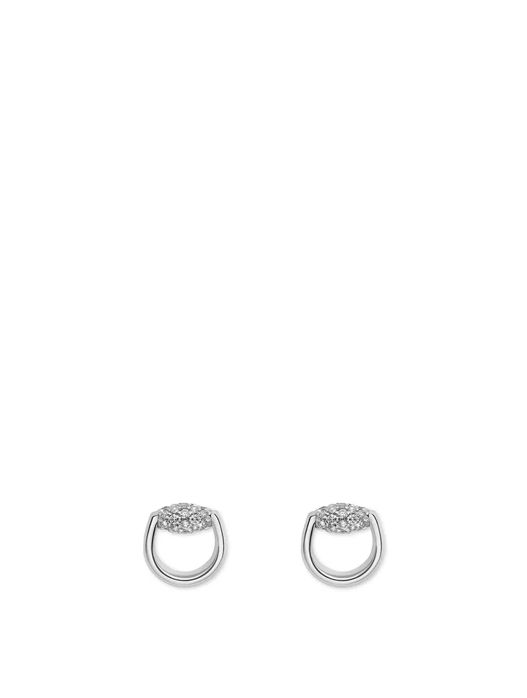 18K White Gold Horsebit Earrings With Diamonds