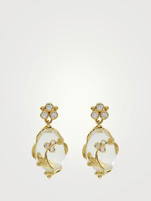 18K Gold Vine Amulet Earrings With Crystal And Diamonds