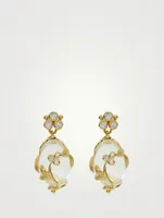 18K Gold Vine Amulet Earrings With Crystal And Diamonds