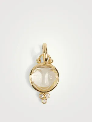 18K Gold Moonface Pendant With Crystal And Diamonds