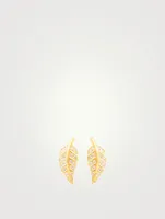 Mini 18K Gold Leaf Stud Earrings With Diamonds