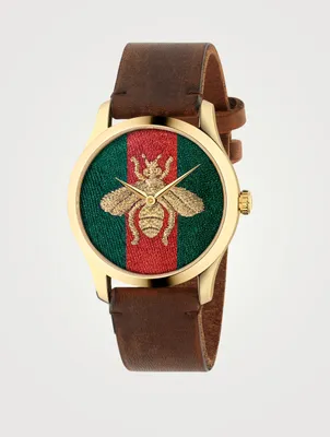 G-Timeless Le Marché des Merveilles Bee Leather Strap Watch