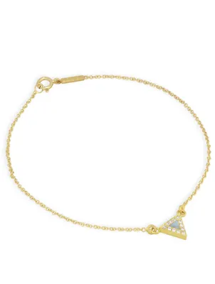 Mini 18K Gold Triangle Bracelet With Mother Of Pearl Inlay And Diamonds