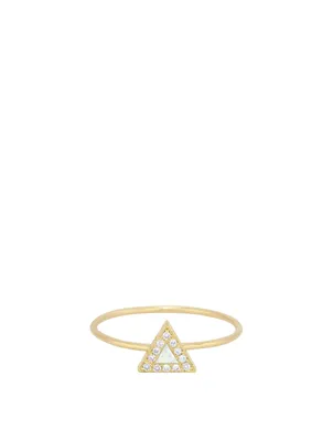 Mini 18K Gold Mother Of Pearl Inlay Ring With Diamonds