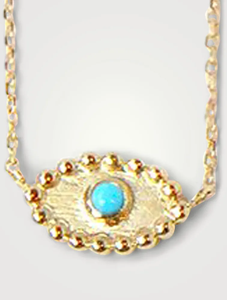 Dew Drop 14K Gold Evil Eye Necklace With Turquoise