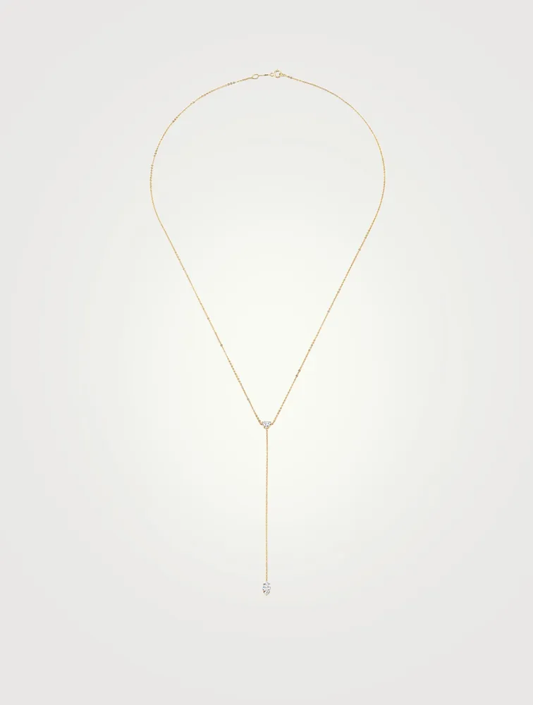 18K Gold Heart And Marquis Lariat Necklace With Diamonds