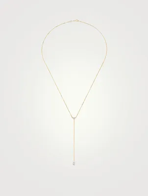 18K Gold Heart And Marquis Lariat Necklace With Diamonds