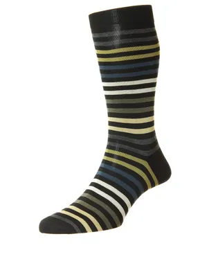 Kilburn Mid-Calf Cotton Lisle Socks In Double Block Stripe