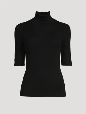 Leenda Short-Sleeve Wool Turtleneck Sweater