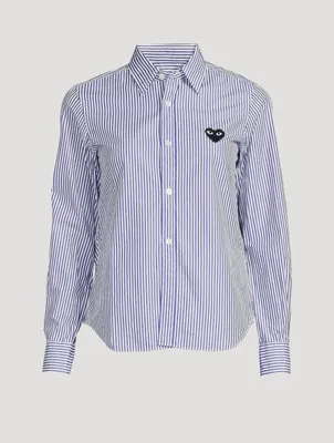 Embroidered Heart Button-Up Shirt Stripe