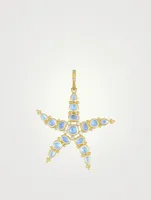 18K Gold Large Sea Star Pendant With Royal Blue Moonstone And Diamonds