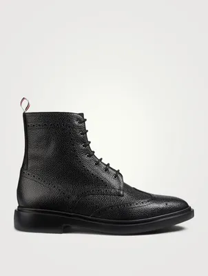 Grained Leather Wingtip Brogue Boots