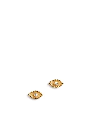 Dew Drop 14K Gold Evil Eye Stud Earrings With Diamonds