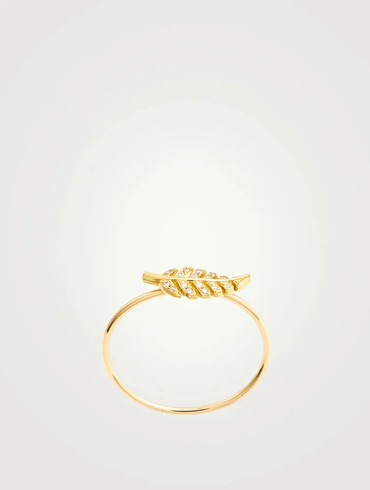 Mini Gold Leaf Ring With Diamonds