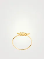 Mini Gold Leaf Ring With Diamonds