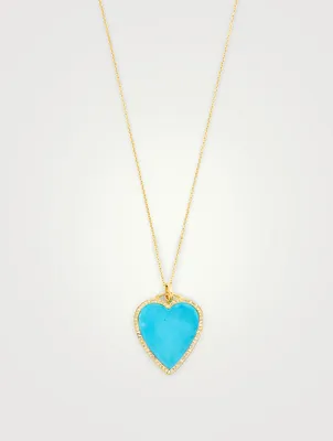 Gold Inlay Heart Necklace With Diamonds