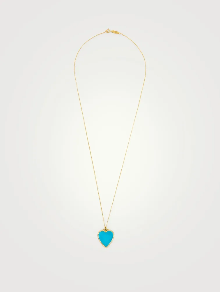 Gold Inlay Heart Necklace With Diamonds
