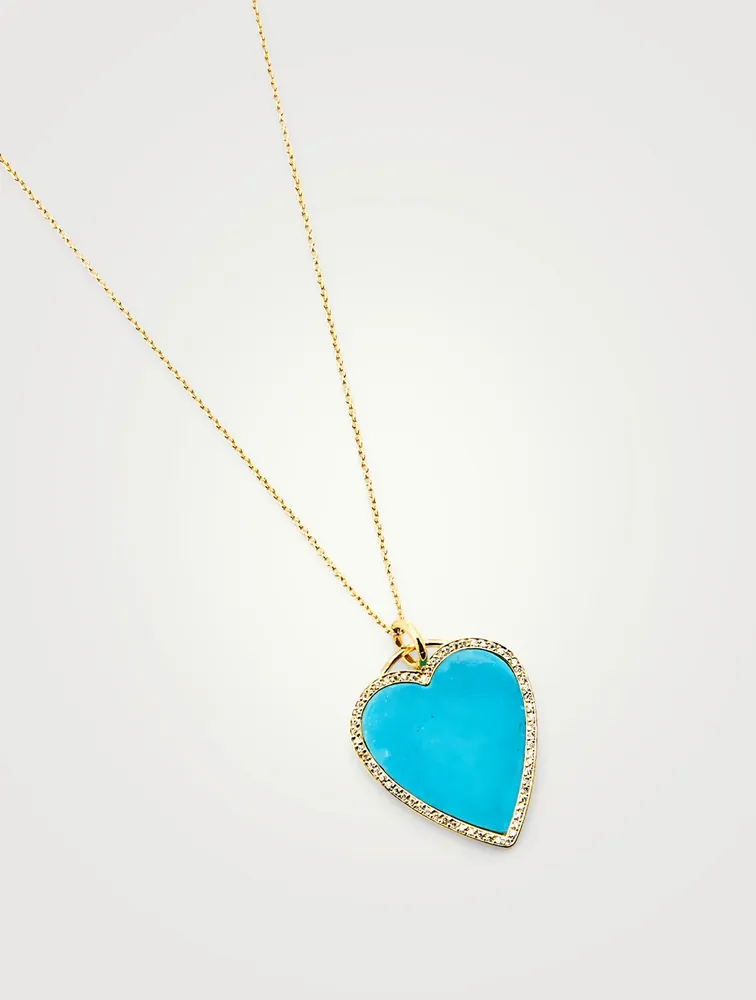 Gold Inlay Heart Necklace With Diamonds