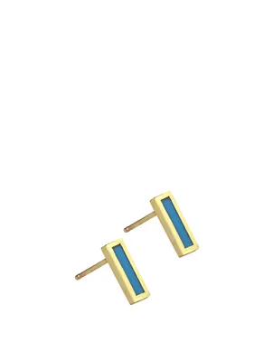 18K Stud Earrings With Turquoise Inlays