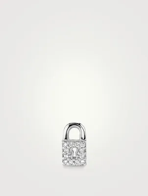 Small 14K White Gold Key Hole Lock Stud Earring With Diamonds