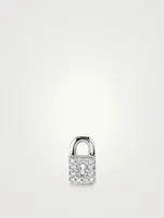 Small 14K White Gold Key Hole Lock Stud Earring With Diamonds