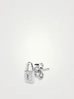 Small 14K White Gold Key Hole Lock Stud Earring With Diamonds