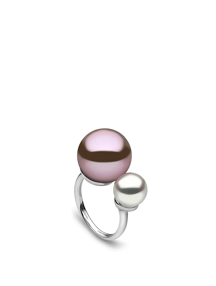 18K White Gold White And Pink Pearl Ring