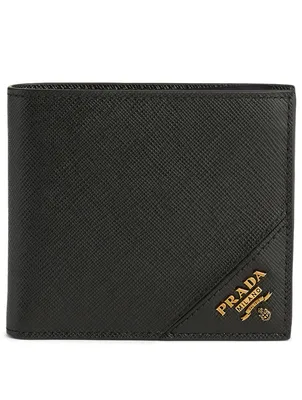 Saffiano Leather Contrast Logo Wallet
